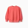 Cotton sweatshirt with dropped shoulders for girls, neon coral