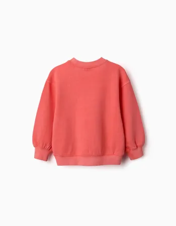 Cotton sweatshirt with dropped shoulders for girls, neon coral