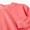 Cotton sweatshirt with dropped shoulders for girls, neon coral