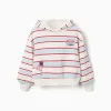 Striped brushed sweatshirt with hood Stitch for girls, multicolour