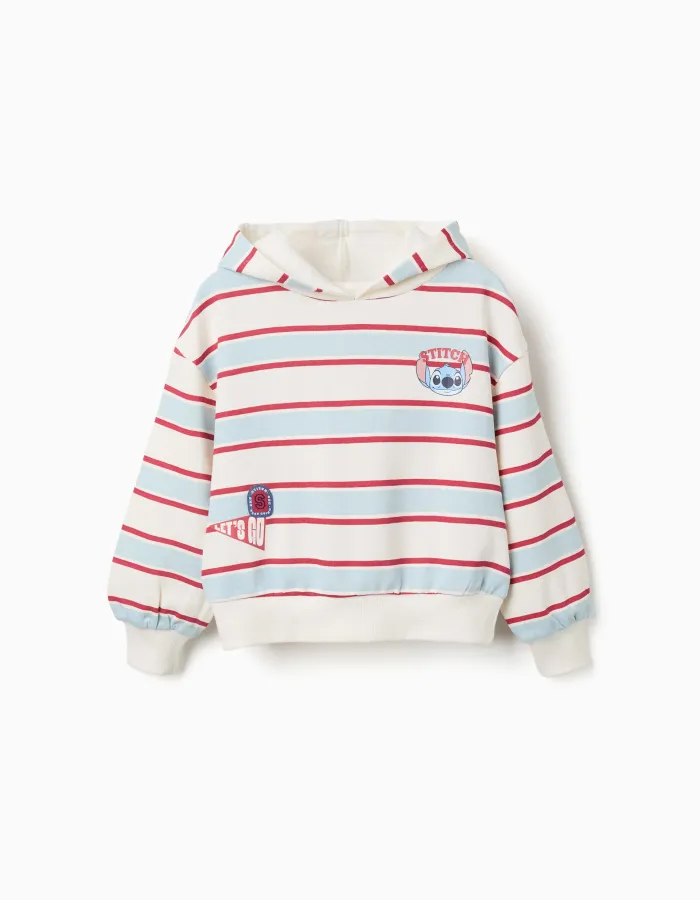 Striped brushed sweatshirt with hood Stitch for girls, multicolour