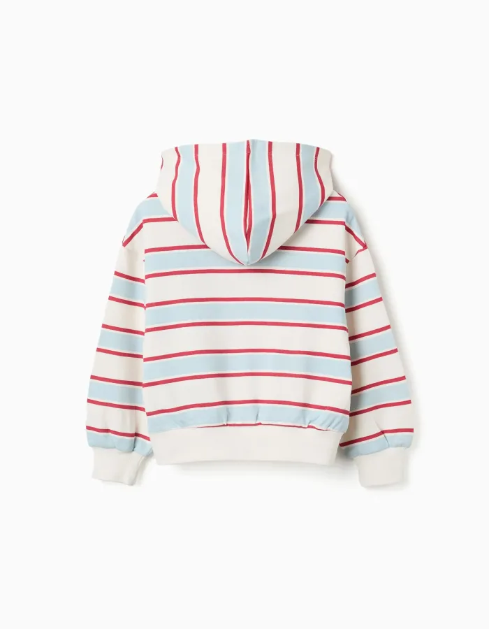 Striped brushed sweatshirt with hood Stitch for girls, multicolour