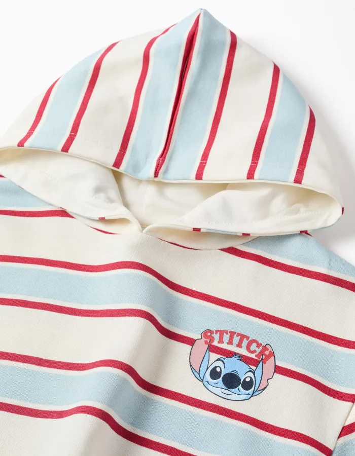 Striped brushed sweatshirt with hood Stitch for girls, multicolour