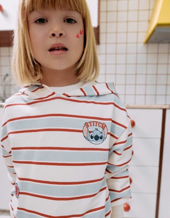 Striped brushed sweatshirt with hood Stitch for girls, multicolour