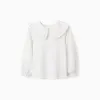 T-shirt with Maxi Collar and Frill Contour for Girls, White