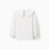 T-shirt with Maxi Collar and Frill Contour for Girls, White