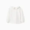 Long-sleeved T-shirt with Ruffle Collar for Girls, White