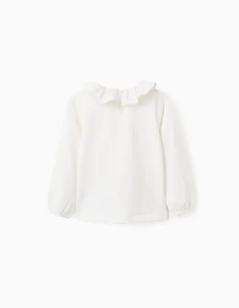 Long-sleeved T-shirt with Ruffle Collar for Girls, White