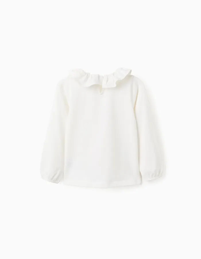 Long-sleeved T-shirt with Ruffle Collar for Girls, White