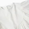 T-shirt with Ruffles and Cross-Stitch Print for Girls, White