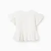 Cotton T-shirt with Ruffles for Girls, White