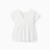 Cotton T-shirt with V Back for Girls, White
