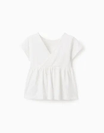 Cotton T-shirt with V Back for Girls, White