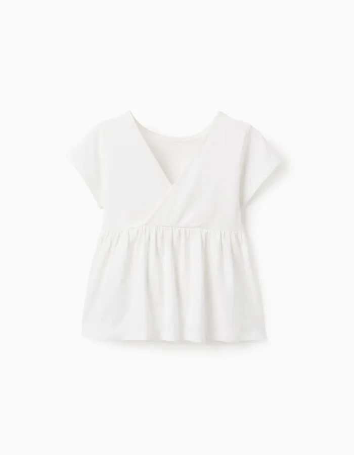 Cotton T-shirt with V Back for Girls, White