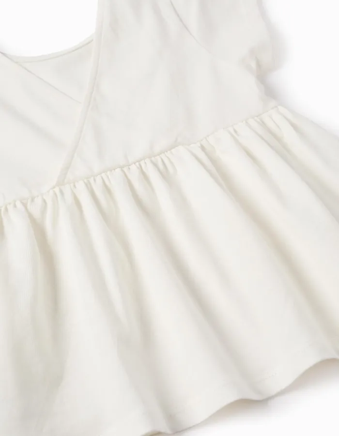 Cotton T-shirt with V Back for Girls, White