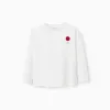 Cotton T-shirt with Ruffles on the Back for Girls 'Flower', White