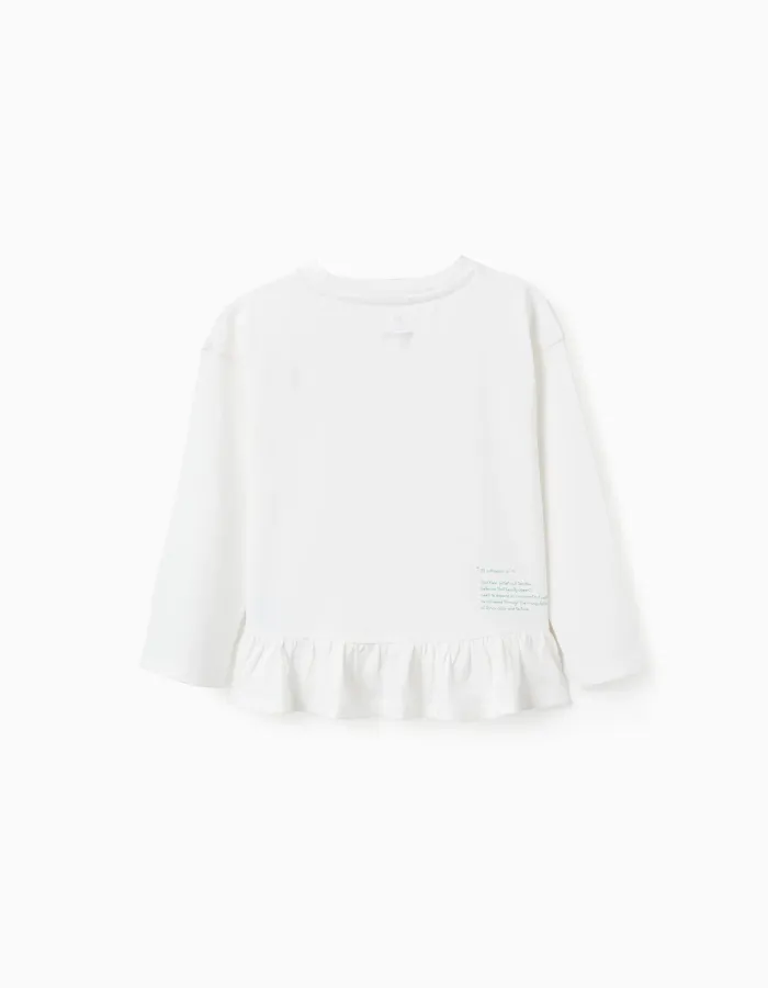 Cotton T-shirt with Ruffles on the Back for Girls 'Flower', White