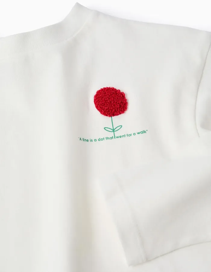 Cotton T-shirt with Ruffles on the Back for Girls 'Flower', White