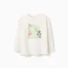 Long sleeve cotton T-shirt with 'Nature' print for girls, white