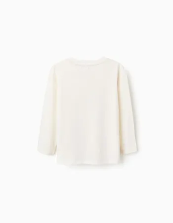 Long sleeve cotton T-shirt with 'Nature' print for girls, white