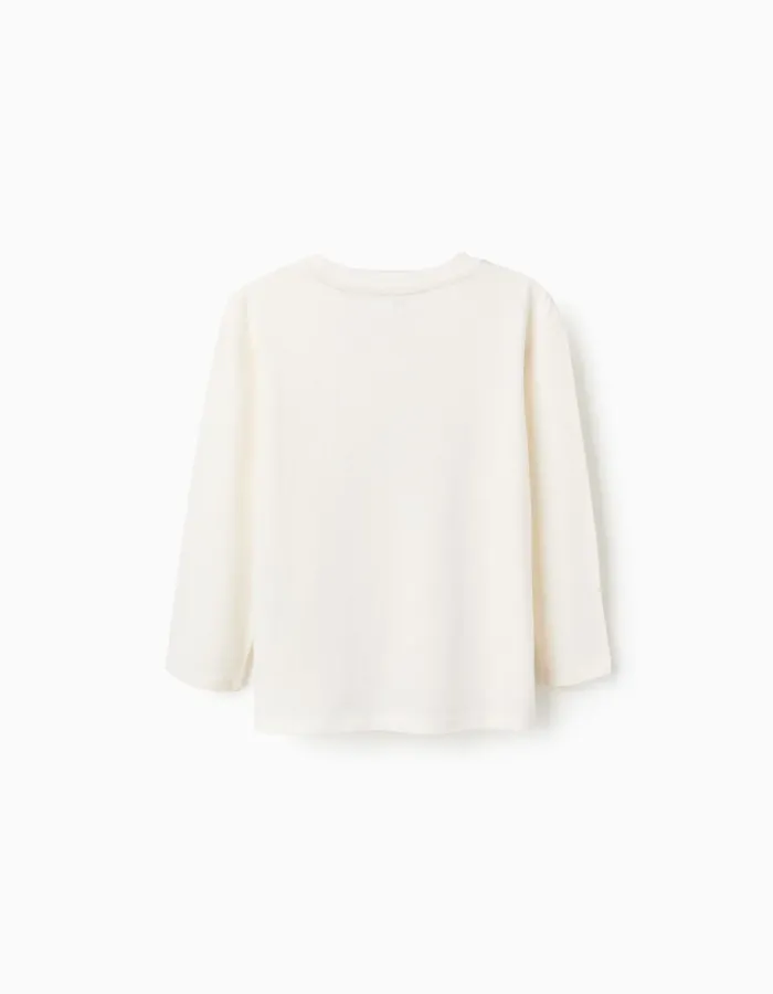 Long sleeve cotton T-shirt with 'Nature' print for girls, white