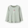 Long sleeve T-shirt with flower print and ruffles for girls, green