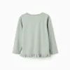 Long sleeve T-shirt with flower print and ruffles for girls, green