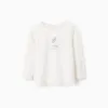 Long sleeve T-shirt with flower print and ruffles for girls, white