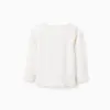 Long sleeve T-shirt with flower print and ruffles for girls, white