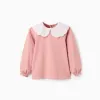 T-shirt with Broderie Anglaise Collar and Ruffles for Girls, Pink