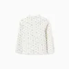 Long Sleeve Ribbed T-shirt with Floral Motif for Girls, White