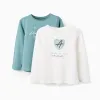 Pack of 2 Long Sleeve T-shirts for Girls 'Abstract', White/Green