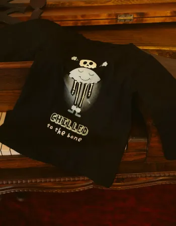 Cotton long sleeve T-shirt with glow-in-the-dark print for girls, black