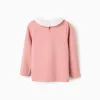 Long sleeve T-shirt with print and ruffled collar for girls, pink