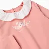 Long sleeve T-shirt with print and ruffled collar for girls, pink