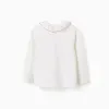 Long sleeve T-shirt with print and ruffled collar for girls, white
