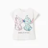 Cotton T-shirt with Stitch and Angel print for girls, white