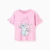 Cotton T-shirt with Stitch and Angel print and ruffles for girls, pink