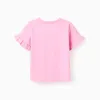 Cotton T-shirt with Stitch and Angel print and ruffles for girls, pink
