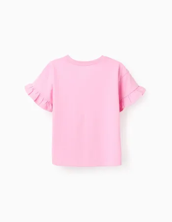Cotton T-shirt with Stitch and Angel print and ruffles for girls, pink
