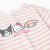 Striped cotton T-shirt with Besties print for girls, white/pink