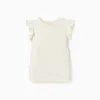 T-shirt with ruffled sleeves and round collar for girls, light beige