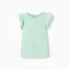 T-shirt with ruffled sleeves and round collar for girls, light green