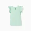 T-shirt with ruffled sleeves and round collar for girls, light green