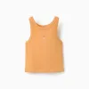 Ribbed tank top with embroidered flower for girls, orange