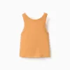 Ribbed tank top with embroidered flower for girls, orange