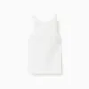 Ribbed tank top with embroidered flower for girls, white