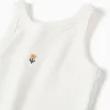 Ribbed tank top with embroidered flower for girls, white