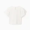 Cotton T-shirt with crochet pocket for girls, white