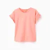 Cotton T-shirt with ruffled sleeves for girls, light coral